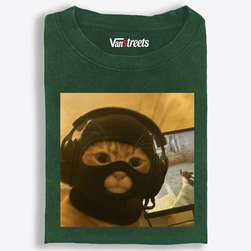 CS:GO Balaclava Cat Meme Retro Washed T-Shirt | 100% Cotton | Streetwear Essential