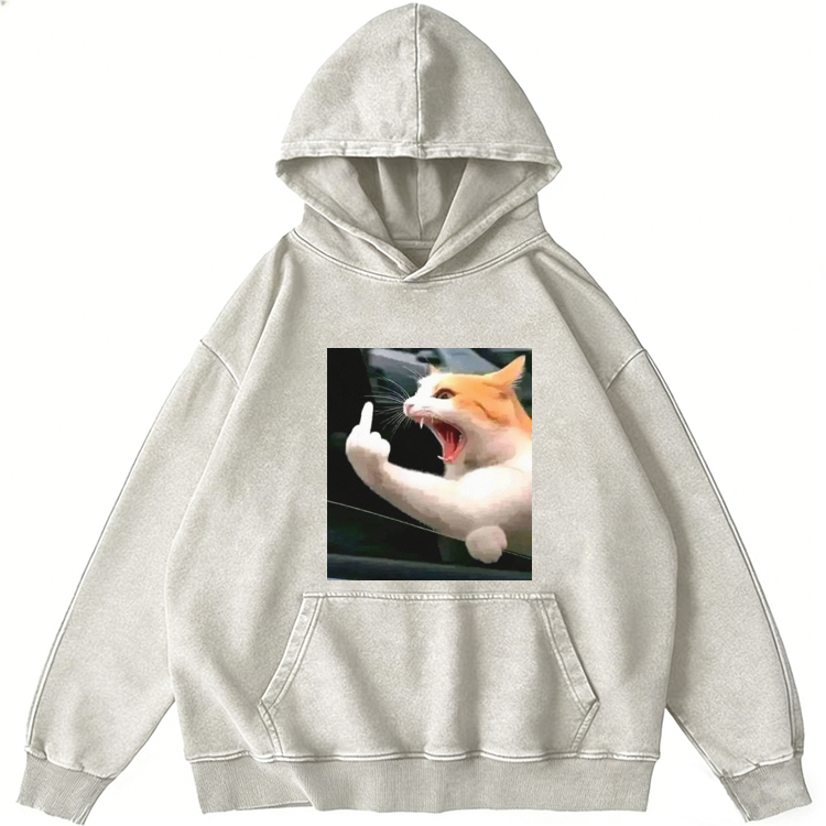 Middle Finger Cat Meme Retro Washed Hoodie