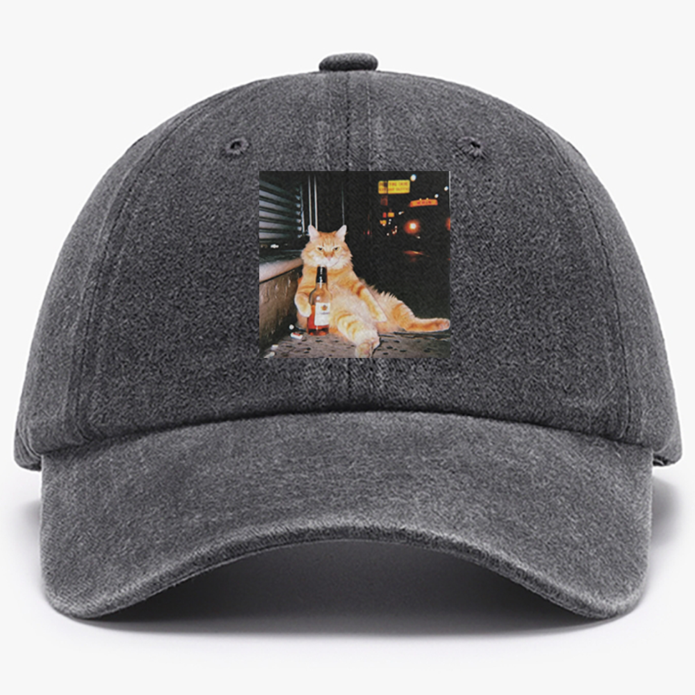 Street Drunk Cat Meme Retro Washed Baseball Cap