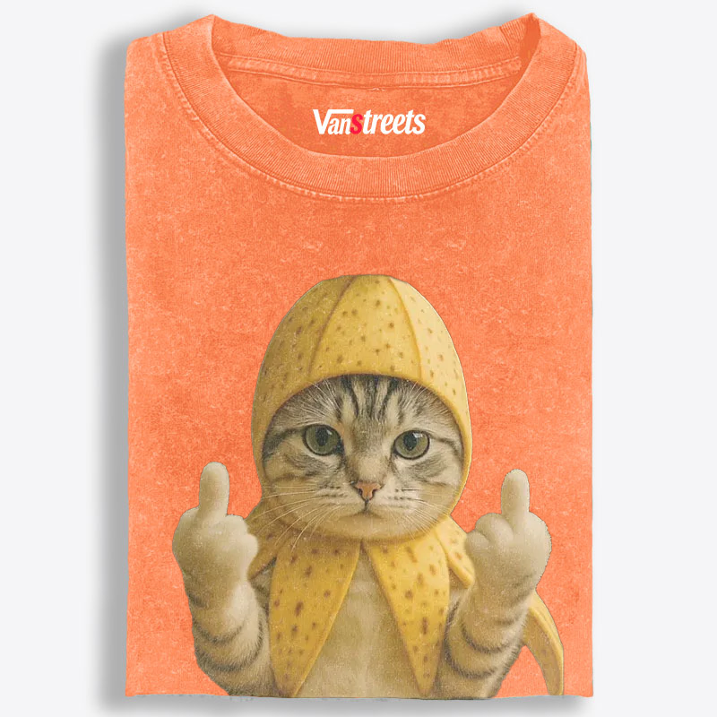Banana Cat Middle Finger Meme Retro Washed T-Shirt | 100% Cotton | Streetwear Essential