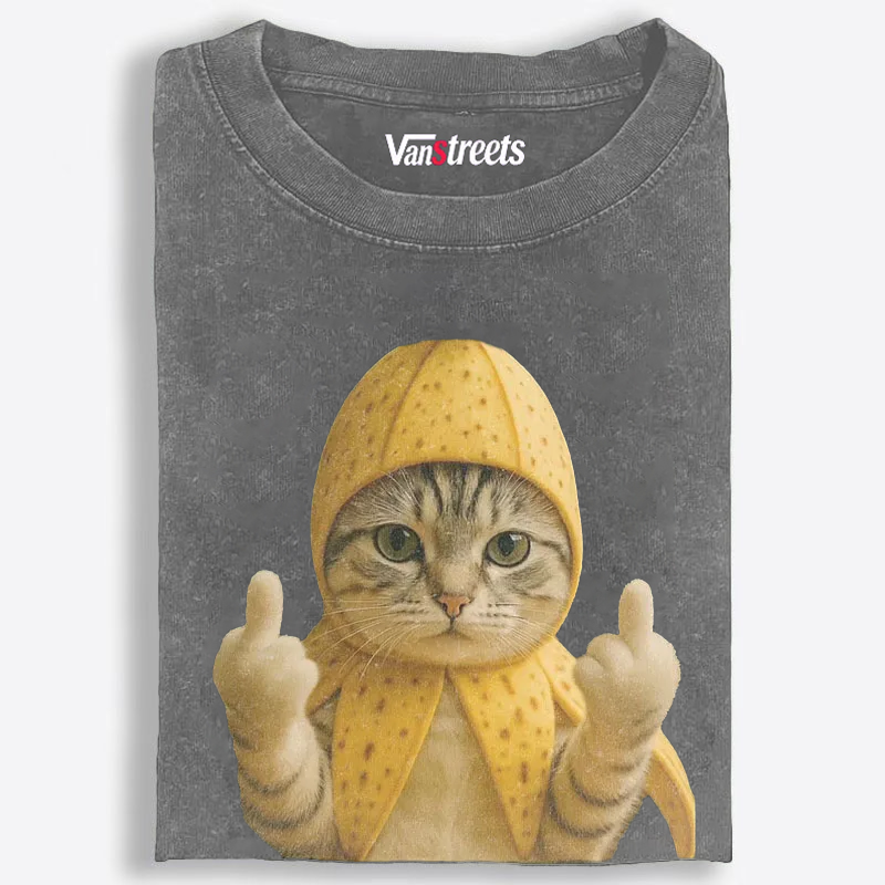 Banana Cat Middle Finger Meme Retro Washed T-Shirt | 100% Cotton | Streetwear Essential