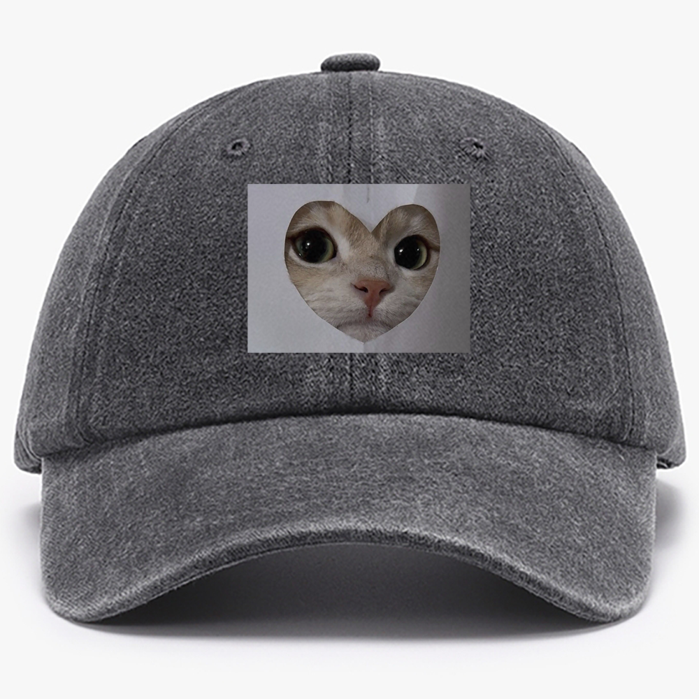 Heart Cutout Cat Face Retro Washed Baseball Cap