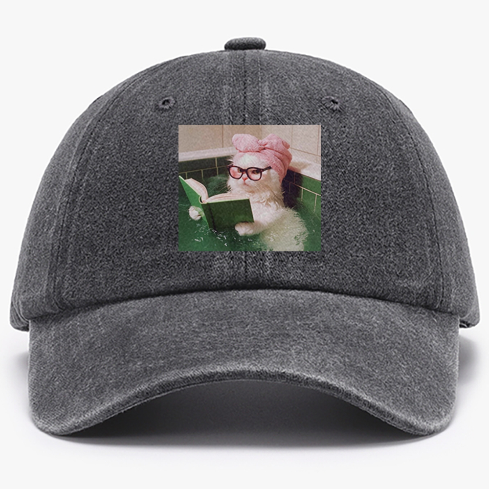 Bathtub Reading Cat Aesthetic Retro Washed Baseball Cap