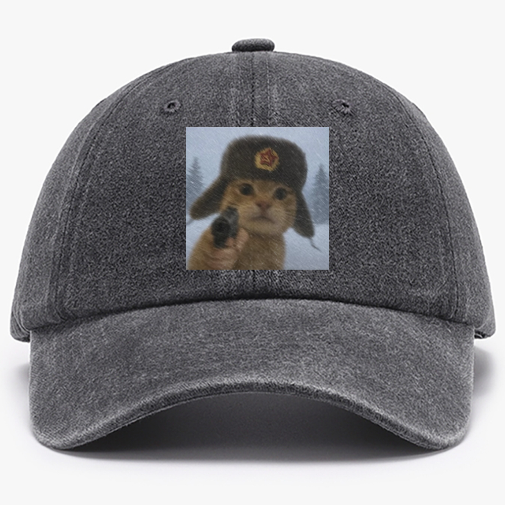Soviet Ushanka Cat Retro Washed Baseball Cap