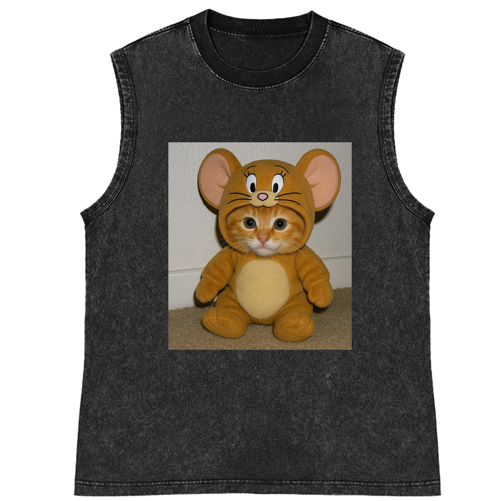 Cat Cosplay Jerry Funny Retro Washed Tank Top