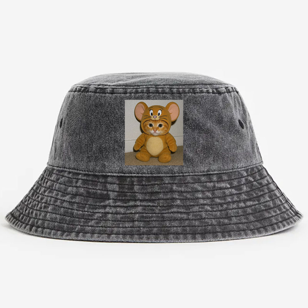 Cat Cosplay Jerry Funny Retro Vintage Washed Bucket Hat