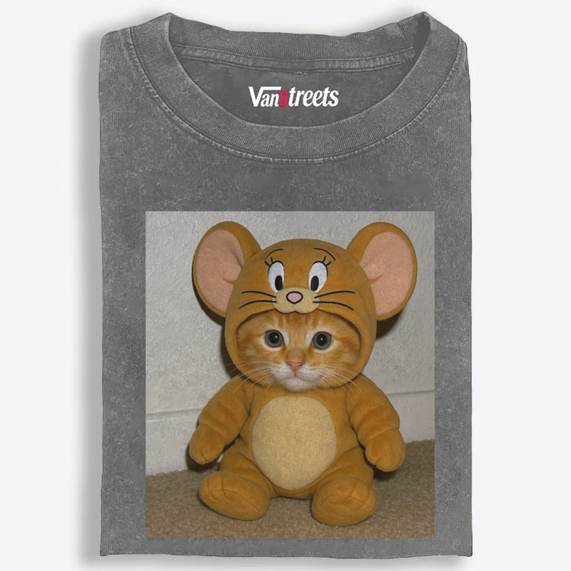 Cat Cosplay Jerry Funny Retro Washed T-Shirt | 100% Cotton | Streetwear Essential