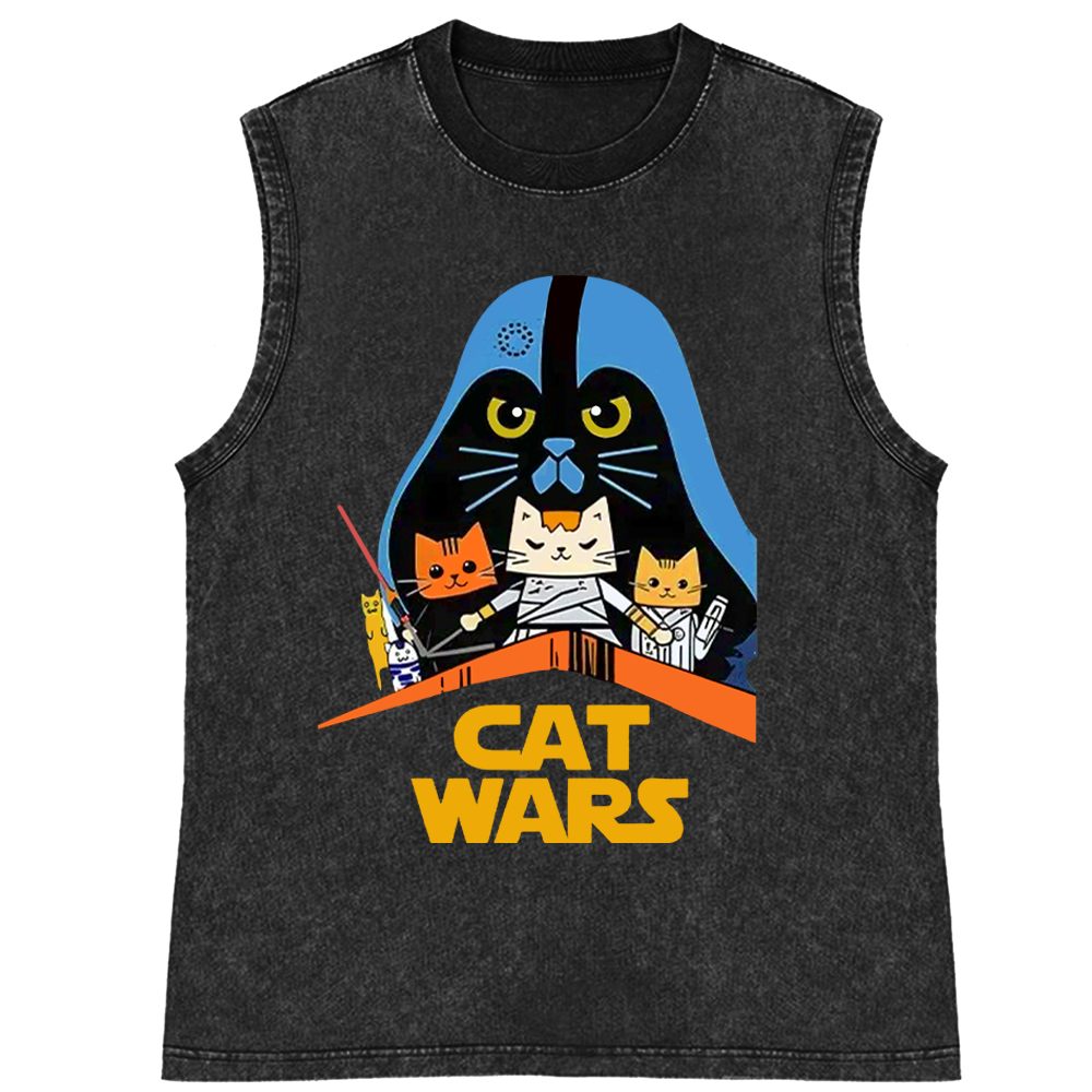 Cat Wars Graphic Retro Washed Tank Top