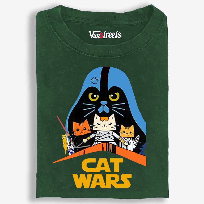 Cat Wars Graphic Retro Washed T-Shirt | 100% Cotton | Streetwear Essential