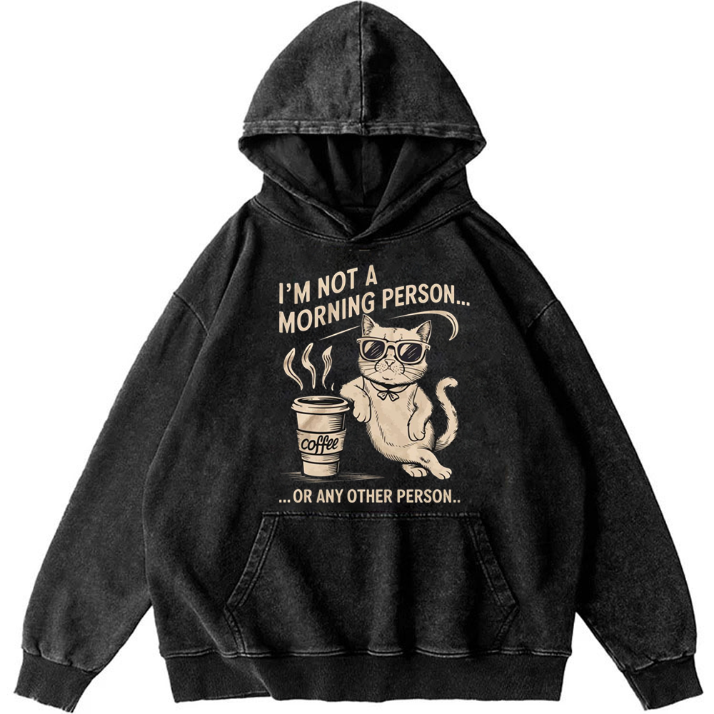 I'm Not A Morning Person Cat Retro Washed Hoodie