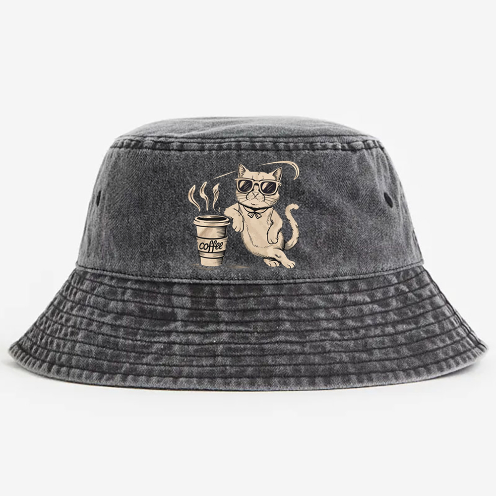 I'm Not A Morning Person Cat Retro Vintage Washed Bucket Hat