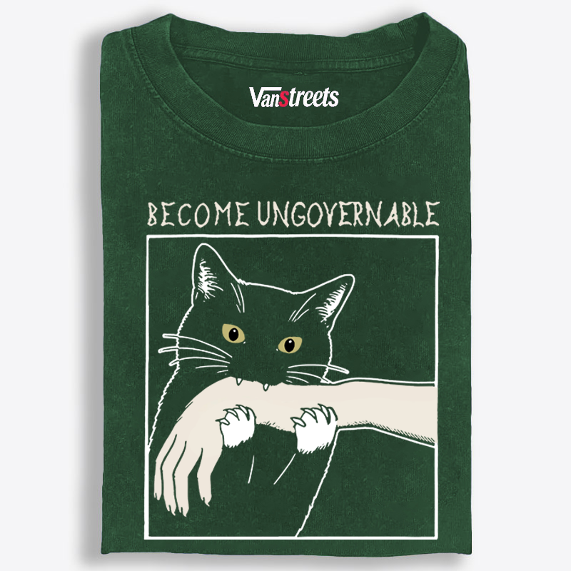 Become Ungovernable Cat Retro Washed T-Shirt | 100% Cotton | Streetwear Essential