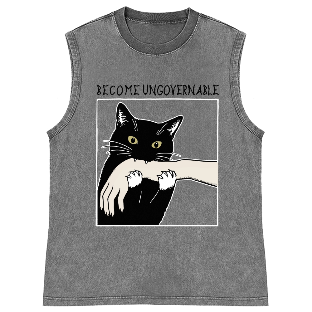 Become Ungovernable Cat Retro Washed Tank Top
