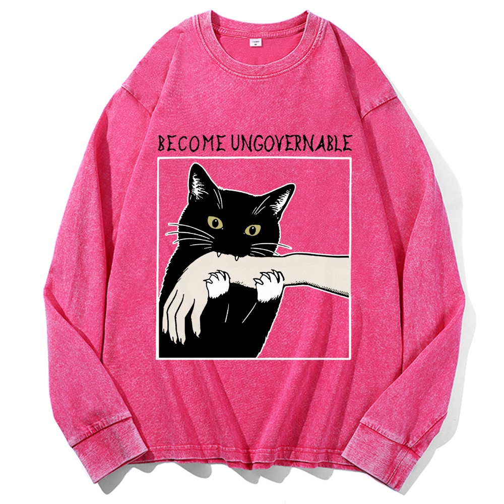 Become Ungovernable Cat Retro Washed Long Sleeve T-Shirt