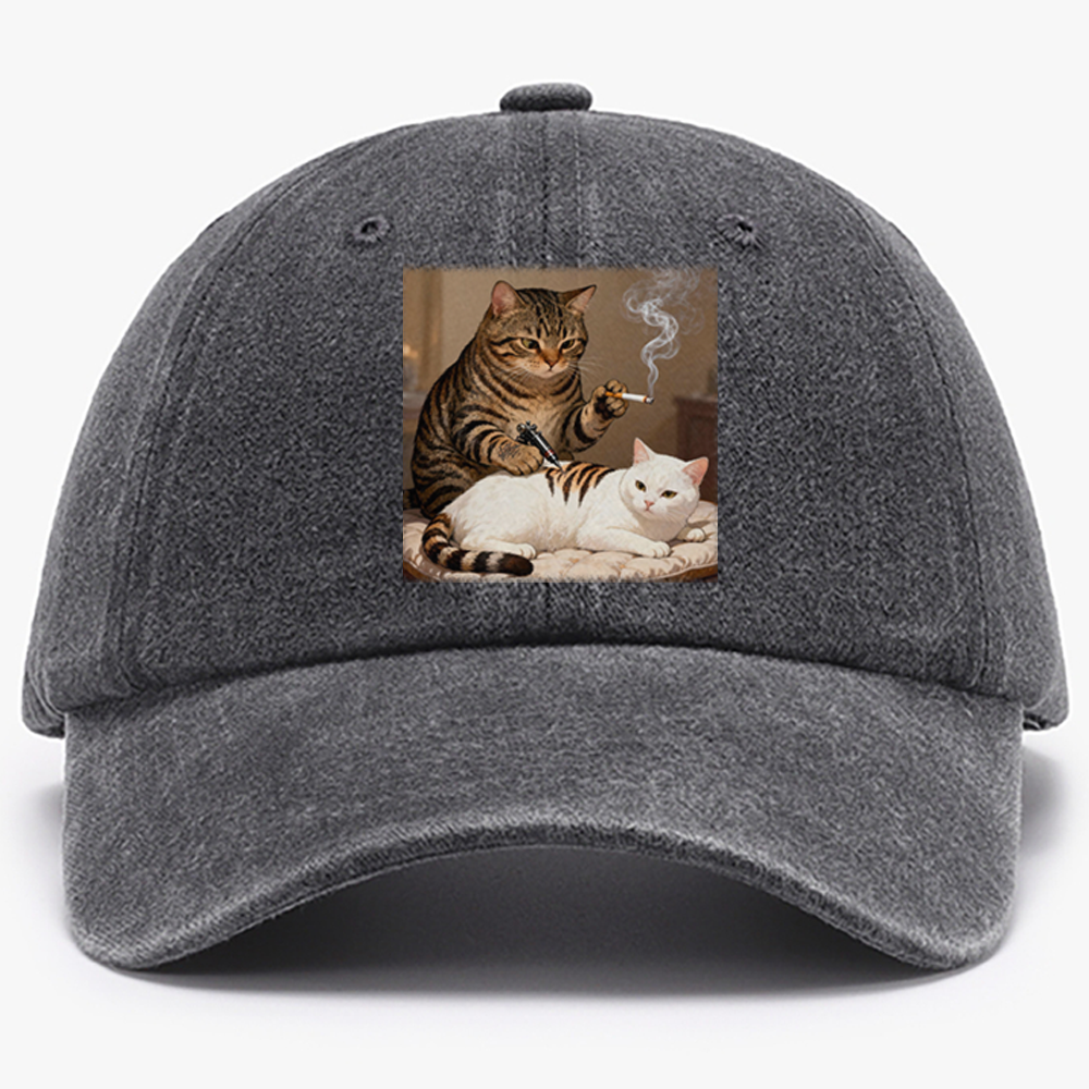 Cat Tattoo Artist Retro Washed Baseball Cap
