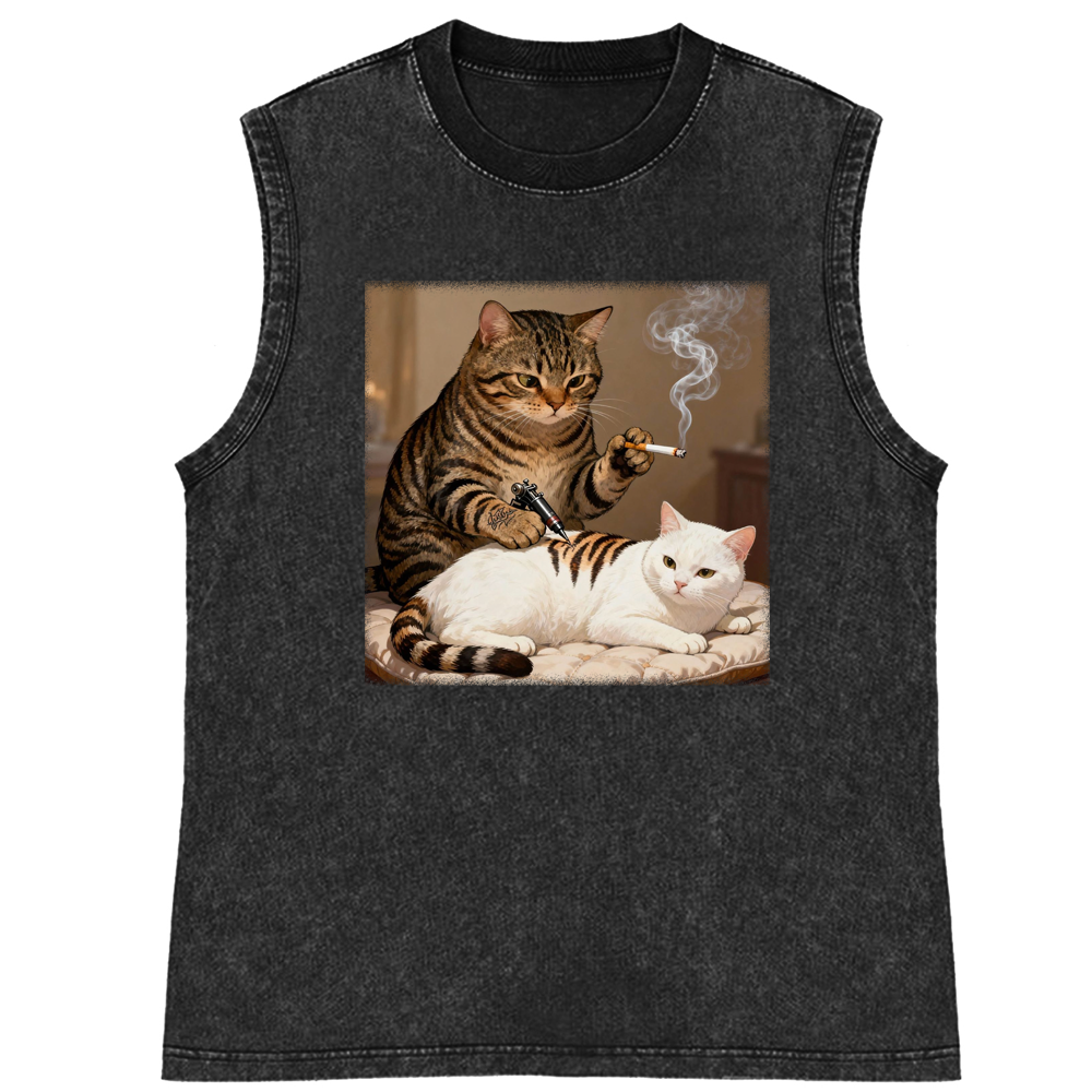 Cat Tattoo Artist Retro Washed Tank Top
