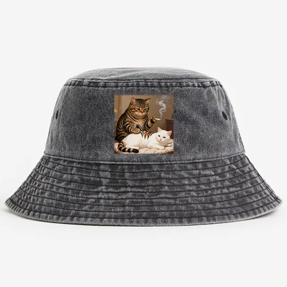 Cat Tattoo Artist Retro Vintage Washed Bucket Hat