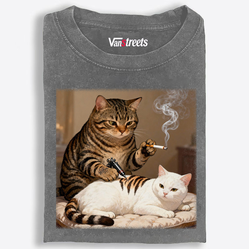 Cat Tattoo Artist Retro Washed T-Shirt | 100% Cotton | Streetwear Essential