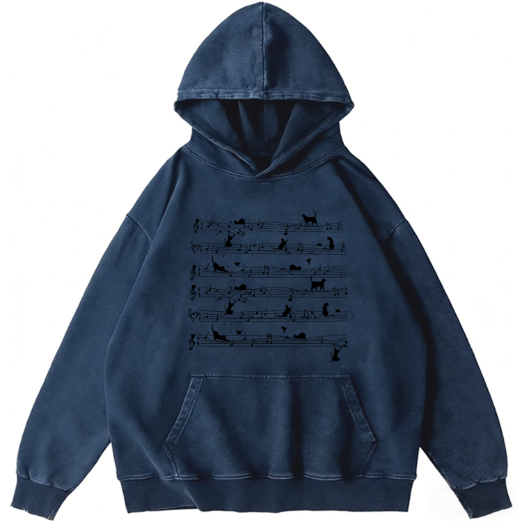 Cat Music Sheet Retro Washed Hoodie