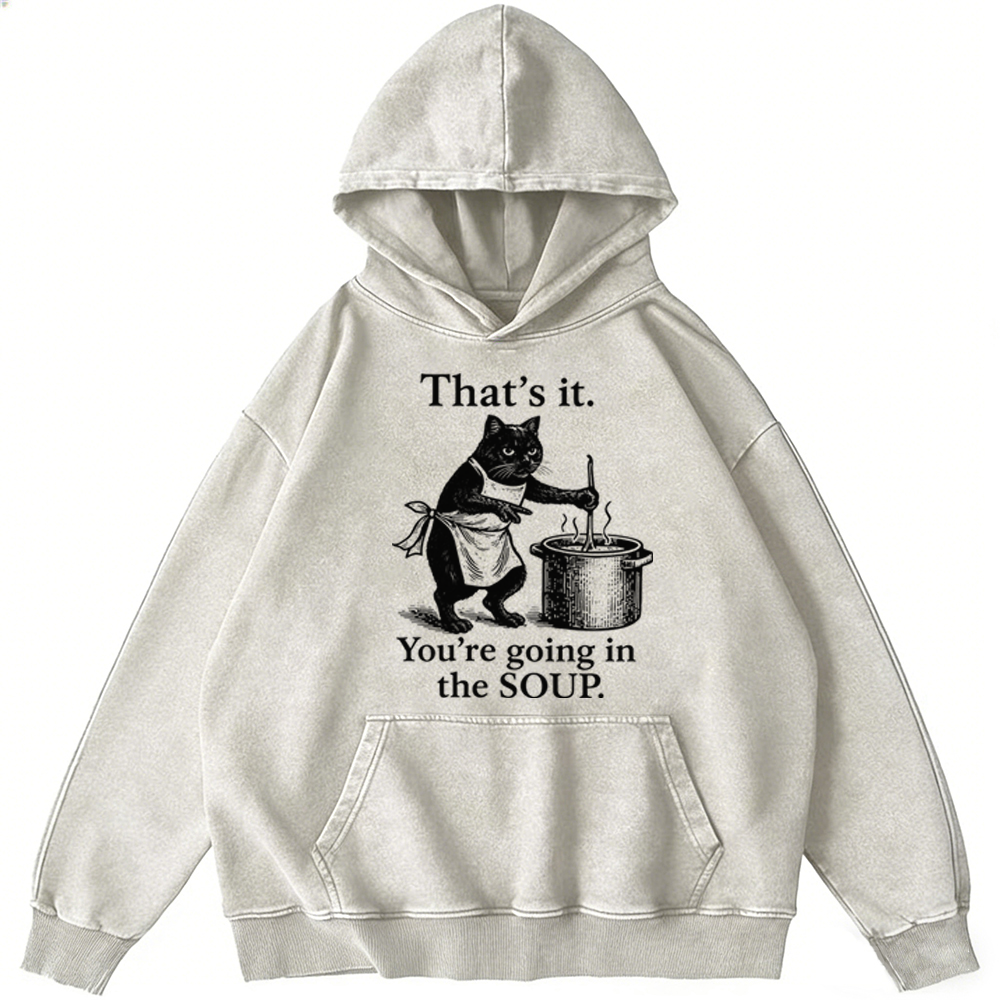 You're Going in the Soup Cat Retro Washed Hoodie