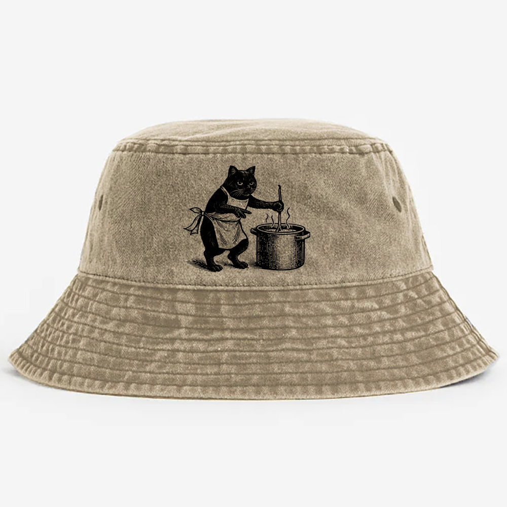 You're Going in the Soup Cat Retro Vintage Washed Bucket Hat