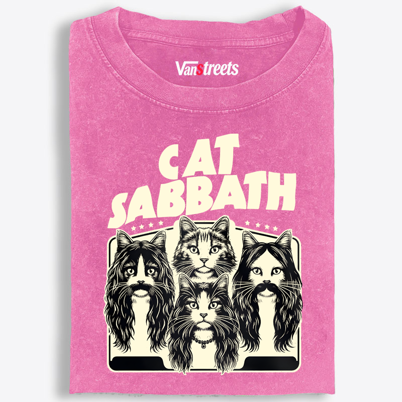 Cat Sabbath (Band Portrait) Retro Washed T-Shirt | 100% Cotton | Streetwear Essential