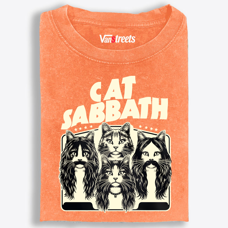 Cat Sabbath (Band Portrait) Retro Washed T-Shirt | 100% Cotton | Streetwear Essential