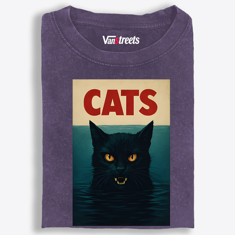 CATS (Jaws Parody) Retro Washed T-Shirt | 100% Cotton | Streetwear Essential