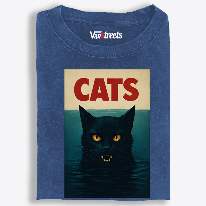 CATS (Jaws Parody) Retro Washed T-Shirt | 100% Cotton | Streetwear Essential