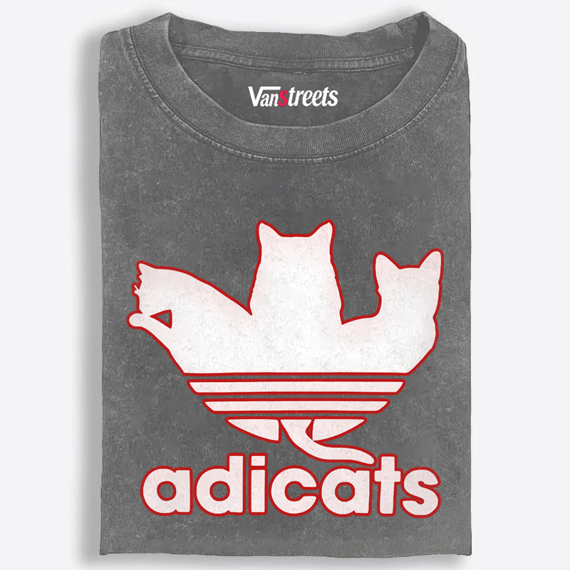 Adicats Three Cats Parody Retro Washed T-Shirt | 100% Cotton | Streetwear Essential