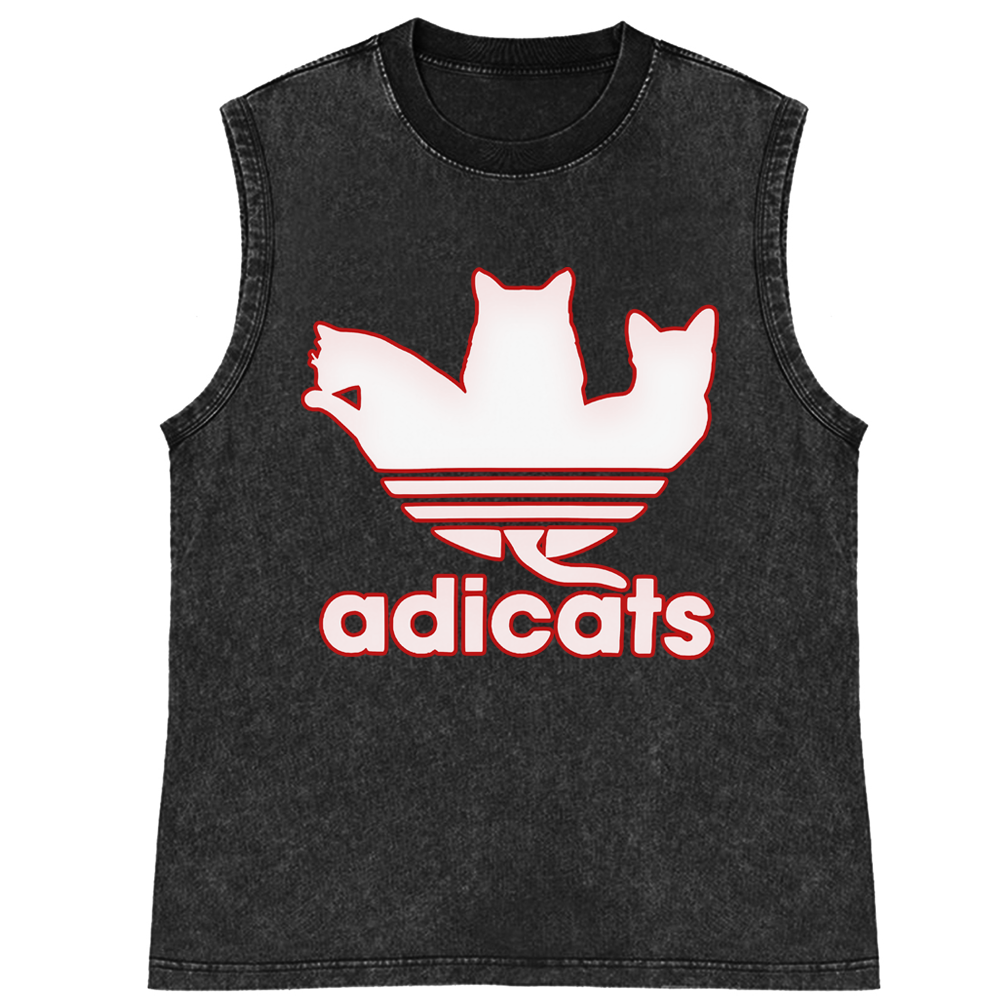 Adicats Three Cats Parody Retro Washed Tank Top