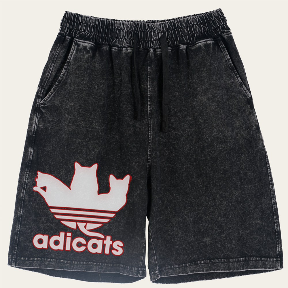Adicats Three Cats Parody Retro Washed Shorts