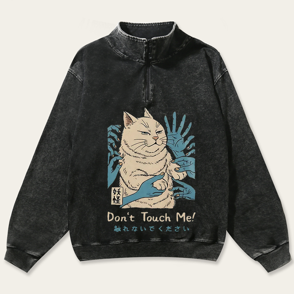 Personal Space Please - Grumpy Cat Retro Washed Zip-Up Mock Neck Sweatshirt