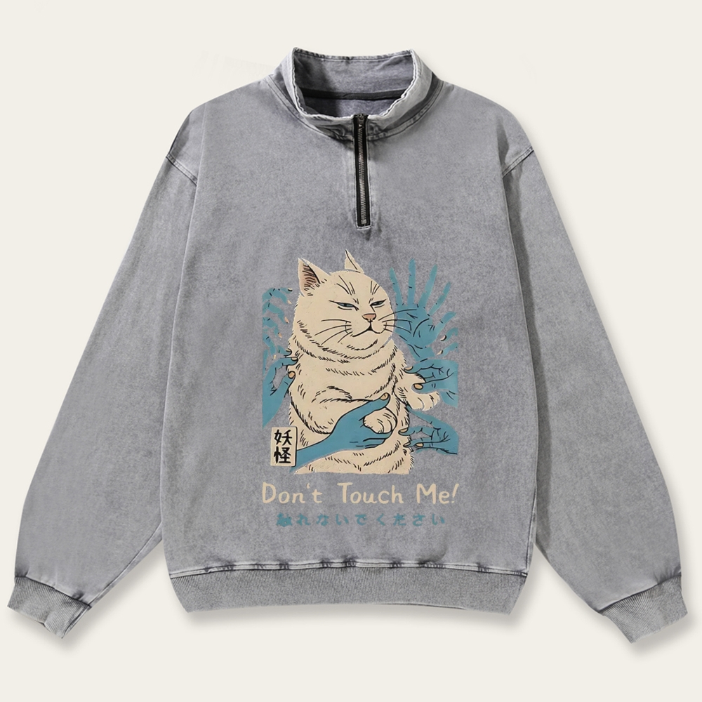 Personal Space Please - Grumpy Cat Retro Washed Zip-Up Mock Neck Sweatshirt