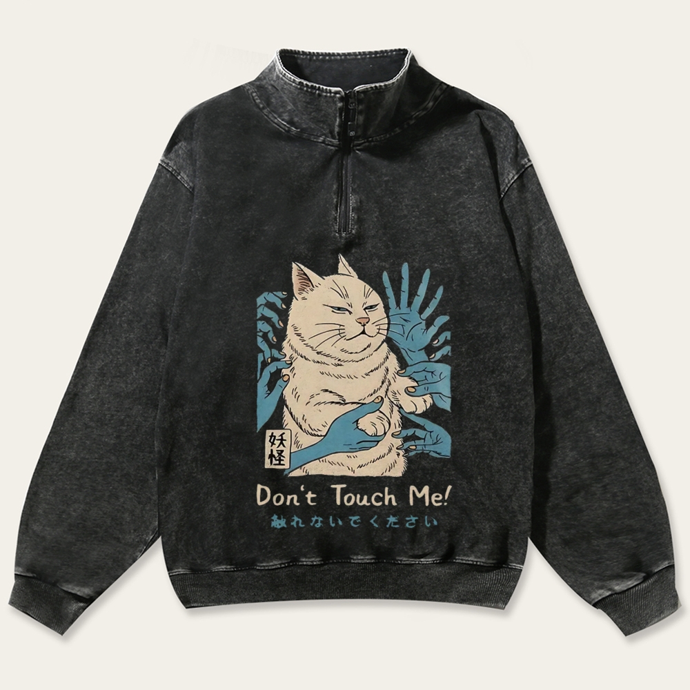 Personal Space Please - Grumpy Cat Retro Washed Zip-Up Mock Neck Sweatshirt