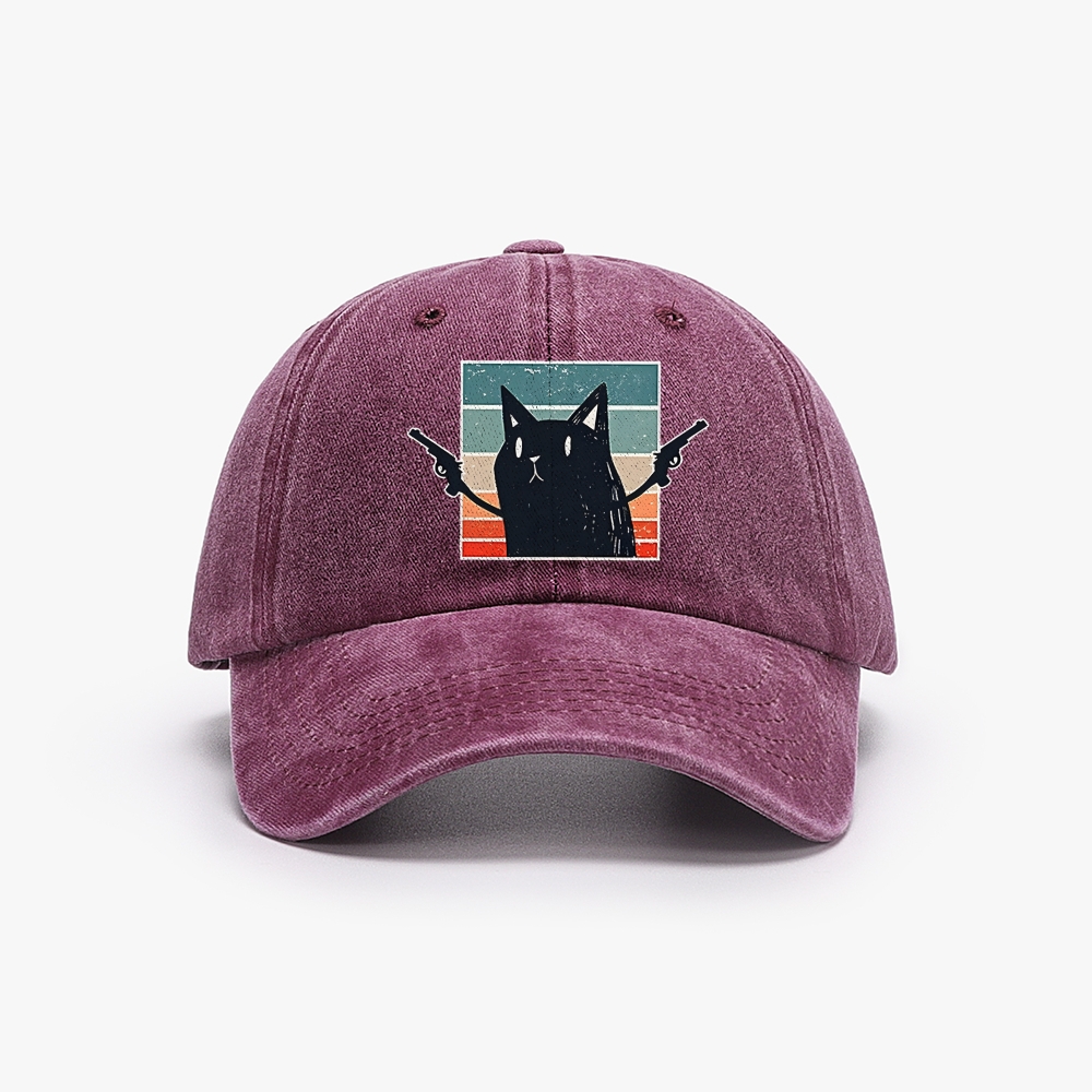 "Pew Pew Madafakas" Black Cat Retro Washed Baseball Cap