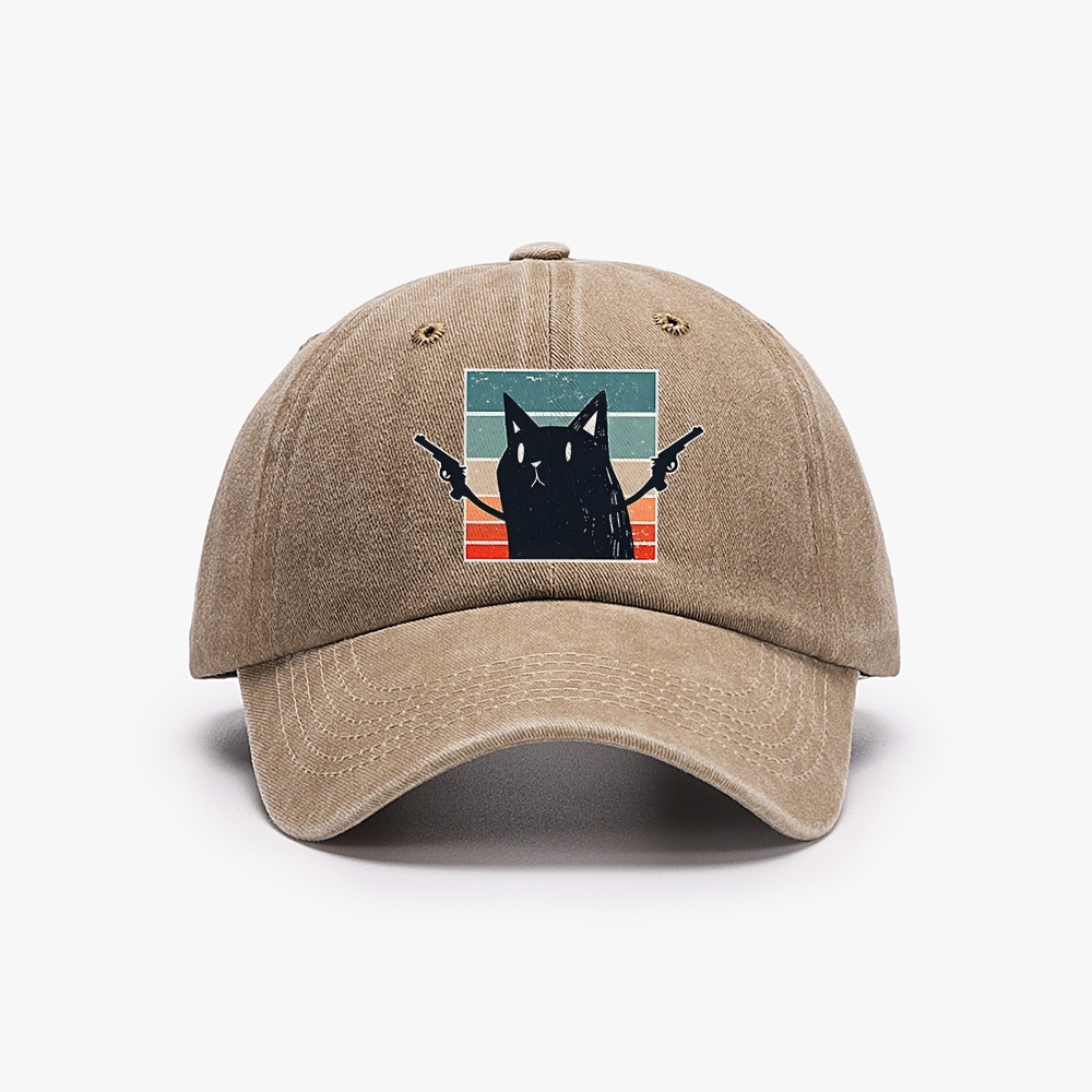 "Pew Pew Madafakas" Black Cat Retro Washed Baseball Cap