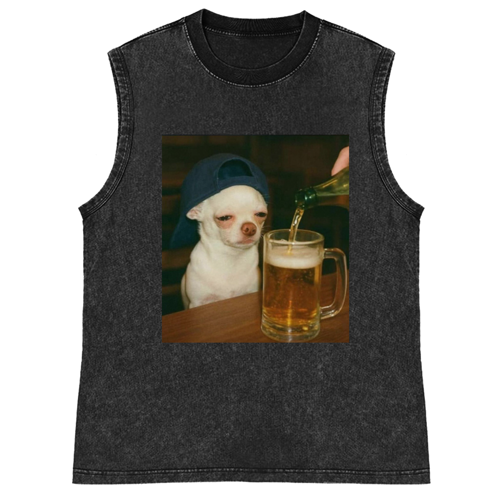 Chihuahua Beer Pour Meme Retro Washed Tank Top