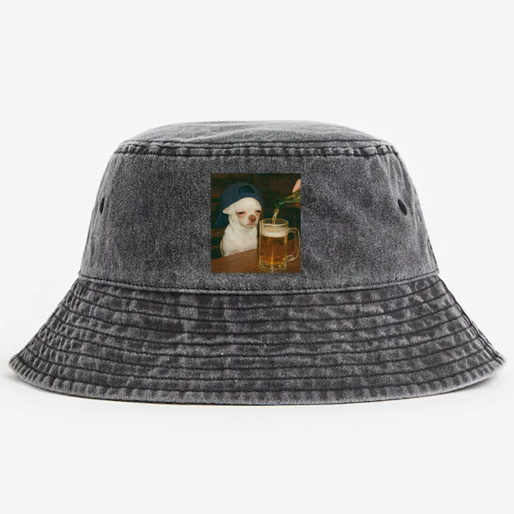 Chihuahua Beer Pour Meme Retro Vintage Washed Bucket Hat