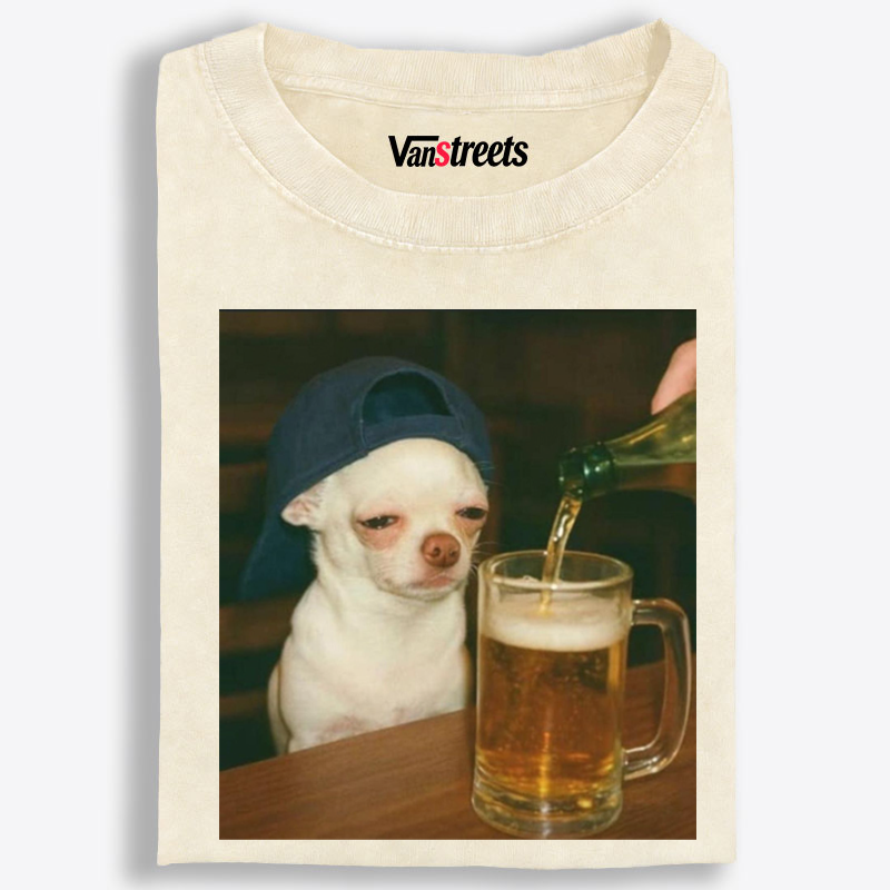 Chihuahua Beer Pour Meme Retro Washed T-Shirt | 100% Cotton | Streetwear Essential
