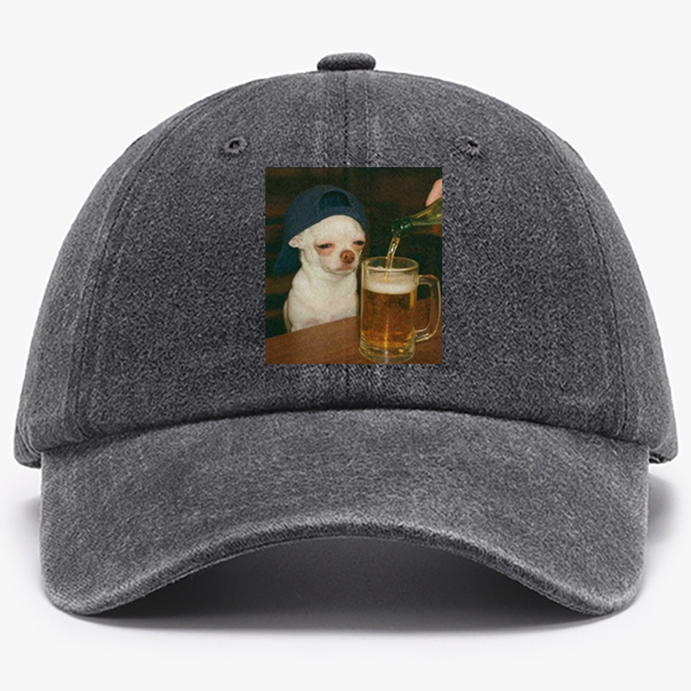 Chihuahua Beer Pour Meme Retro Washed Baseball Cap