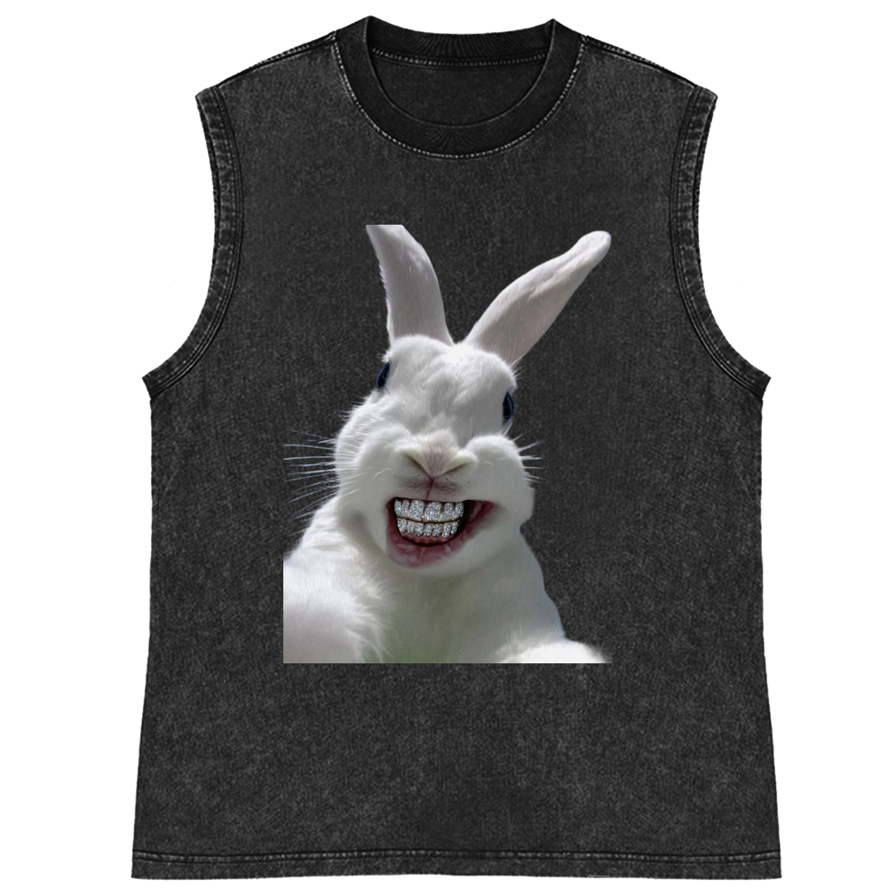 Diamond Teeth Rabbit Retro Washed Tank Top