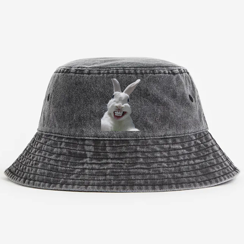 Diamond Teeth Rabbit Retro Vintage Washed Bucket Hat