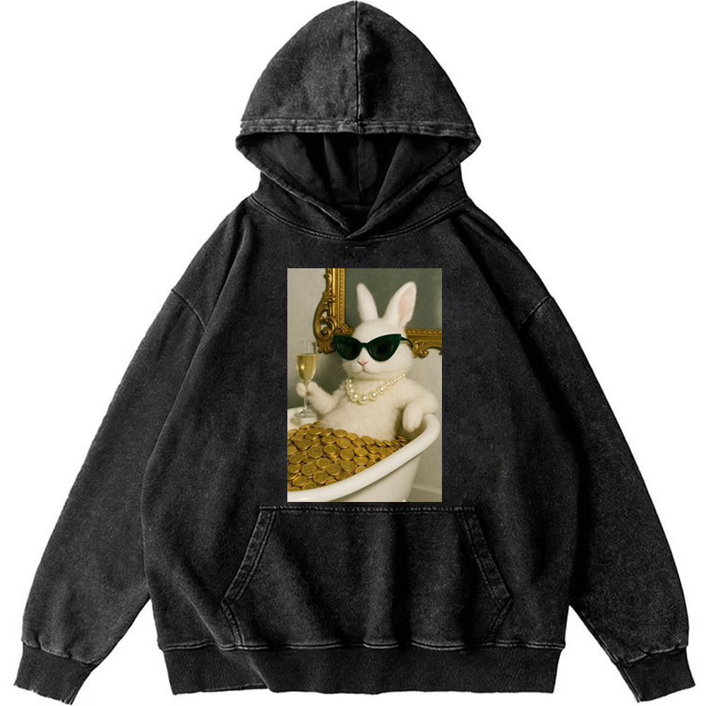 Bathtub Gold Coins Bunny Retro Washed Hoodie