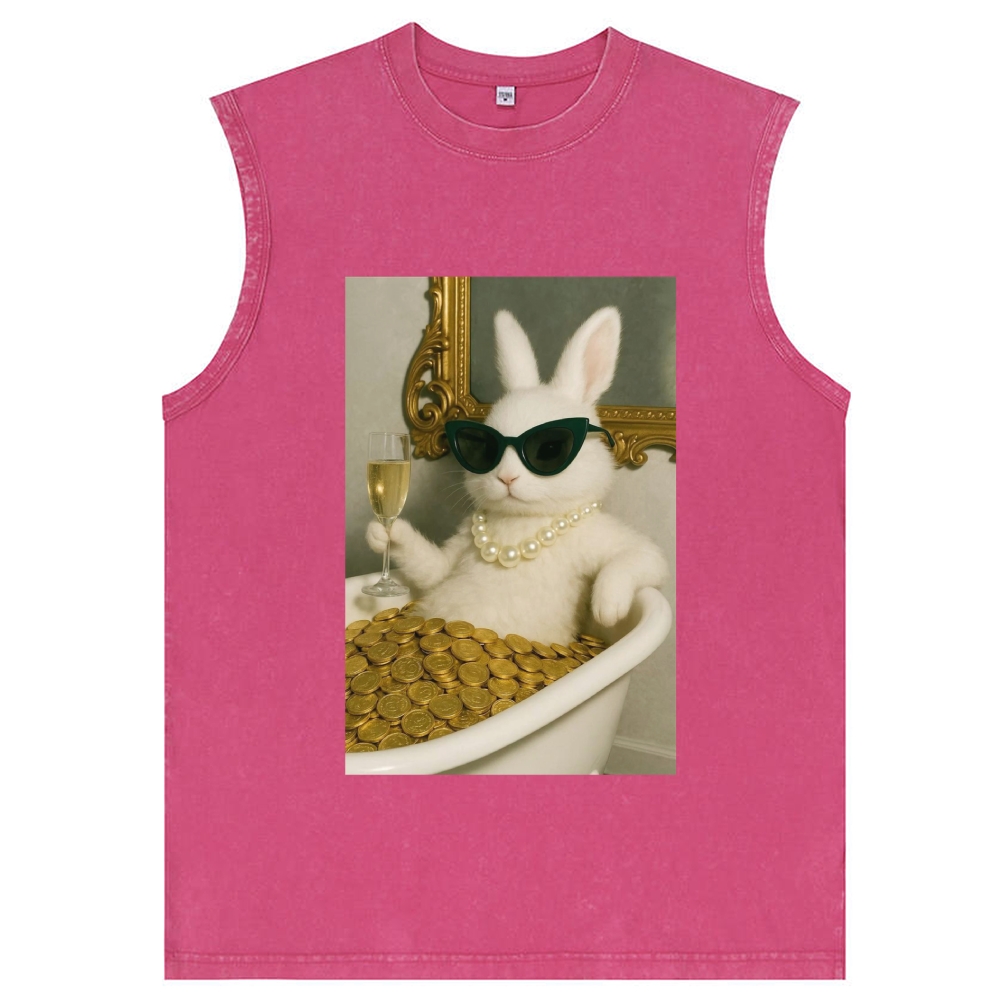 Bathtub Gold Coins Bunny Retro Washed Tank Top