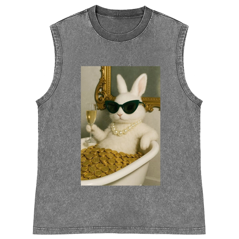 Bathtub Gold Coins Bunny Retro Washed Tank Top