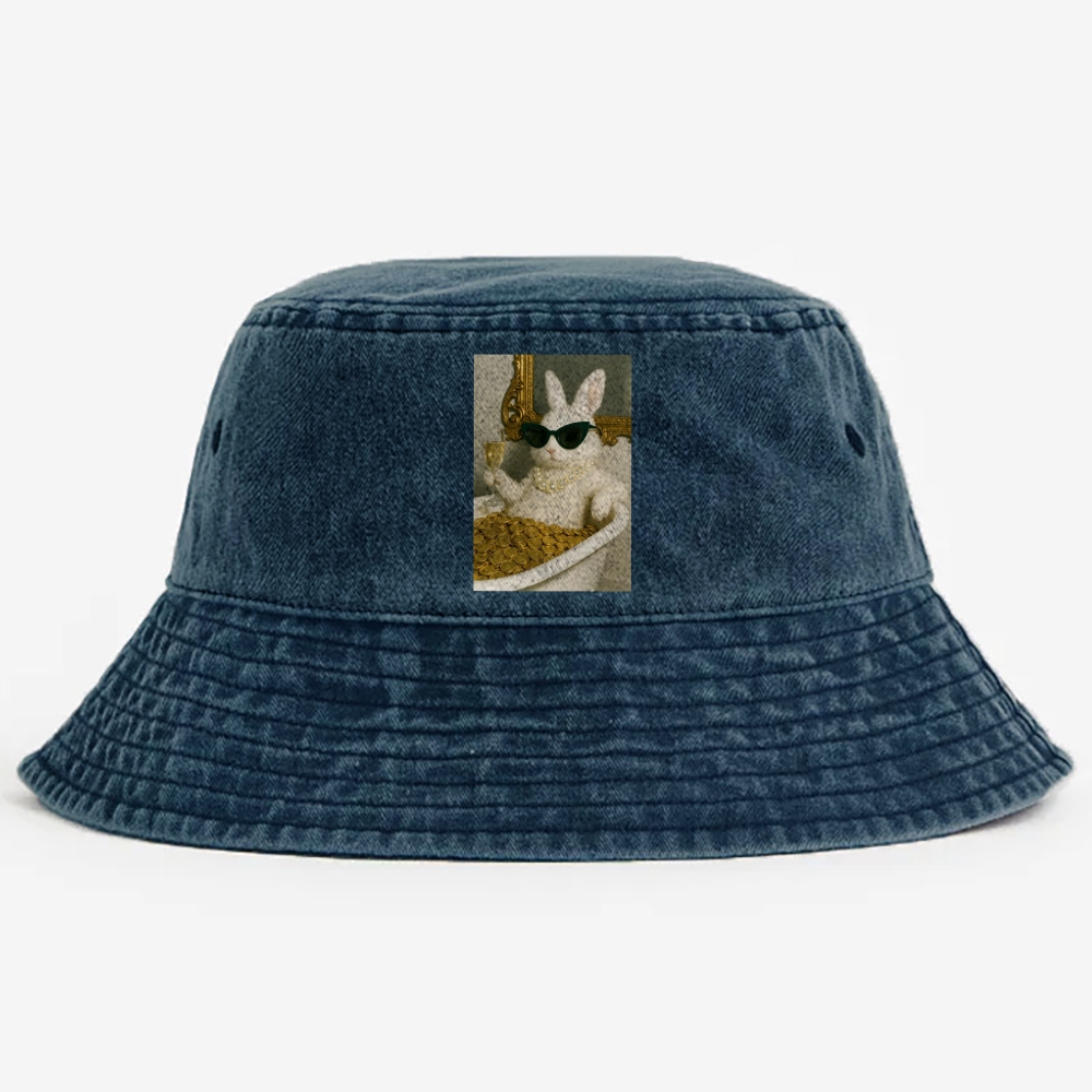 Bathtub Gold Coins Bunny Retro Vintage Washed Bucket Hat
