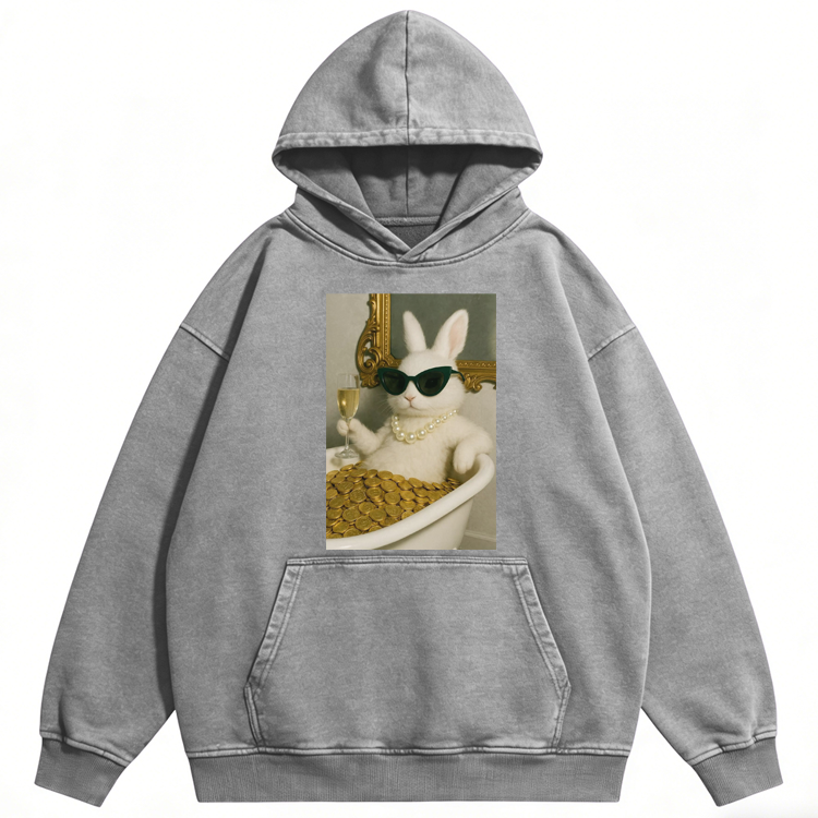 Bathtub Gold Coins Bunny Retro Washed Hoodie