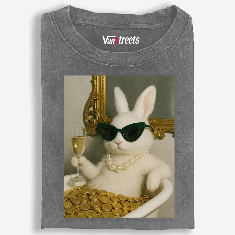Bathtub Gold Coins Bunny Retro Washed T-Shirt | 100% Cotton | Streetwear Essential