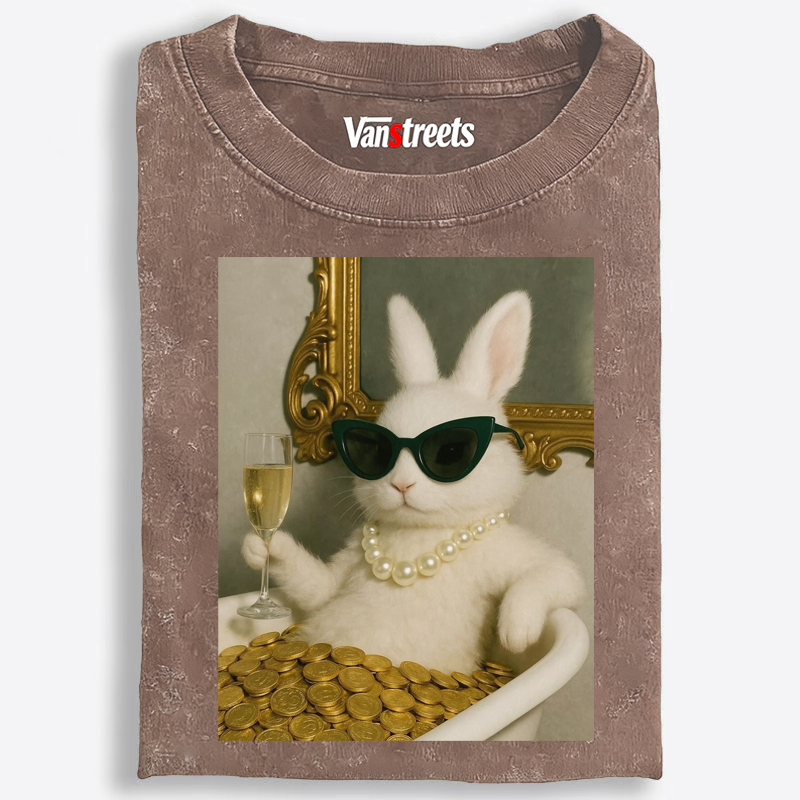 Bathtub Gold Coins Bunny Retro Washed T-Shirt | 100% Cotton | Streetwear Essential